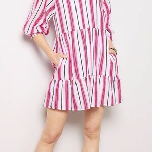 Evereve Vibrant Pink and Black Striped Cassidy Dress